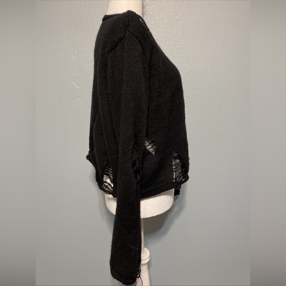 Romwe Black Fairy Distressed Sweater Shredded Open Knit Grunge Sheer Goth XL - Picture 5 of 8